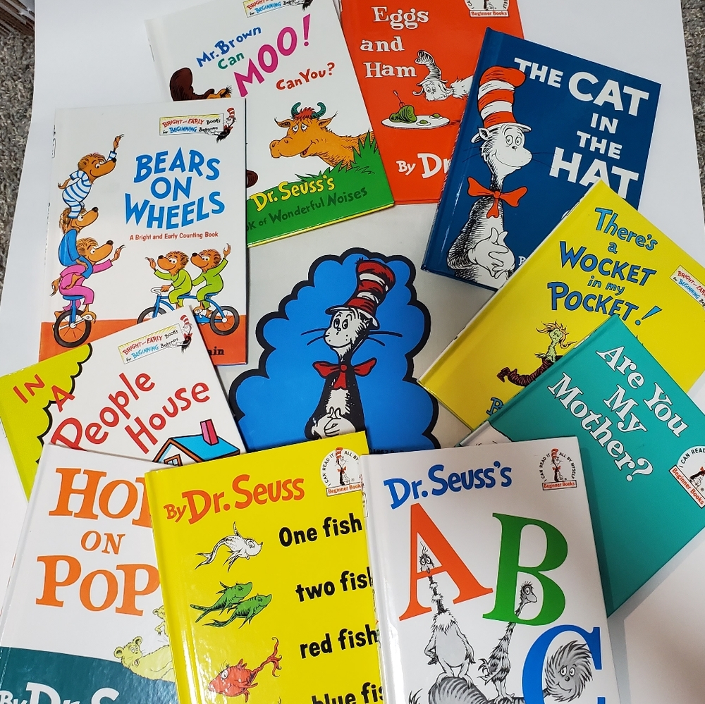 Vintage Dr. Seuss I Like to Read Beginner Books Set of 10 Books and Canvas Tote